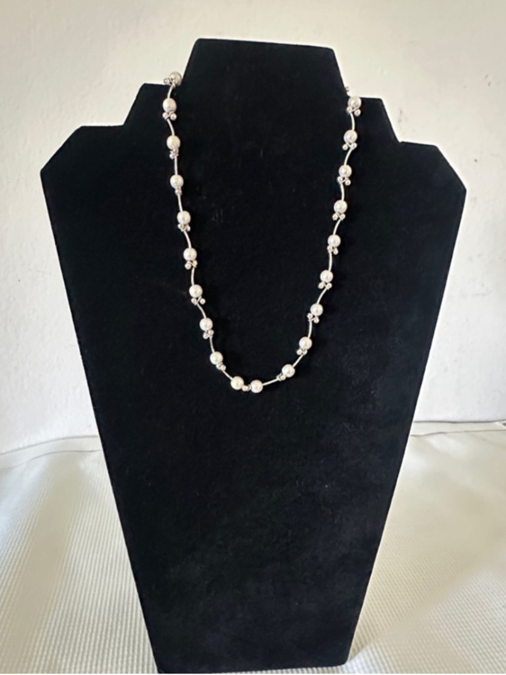 Classic White Pearl and Silver Bead Necklace